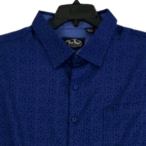 Nat Nast Shirt Mens 2XL Blue Silk Cotton Short Sleeve Button Front Geometric - Picture 1 of 14